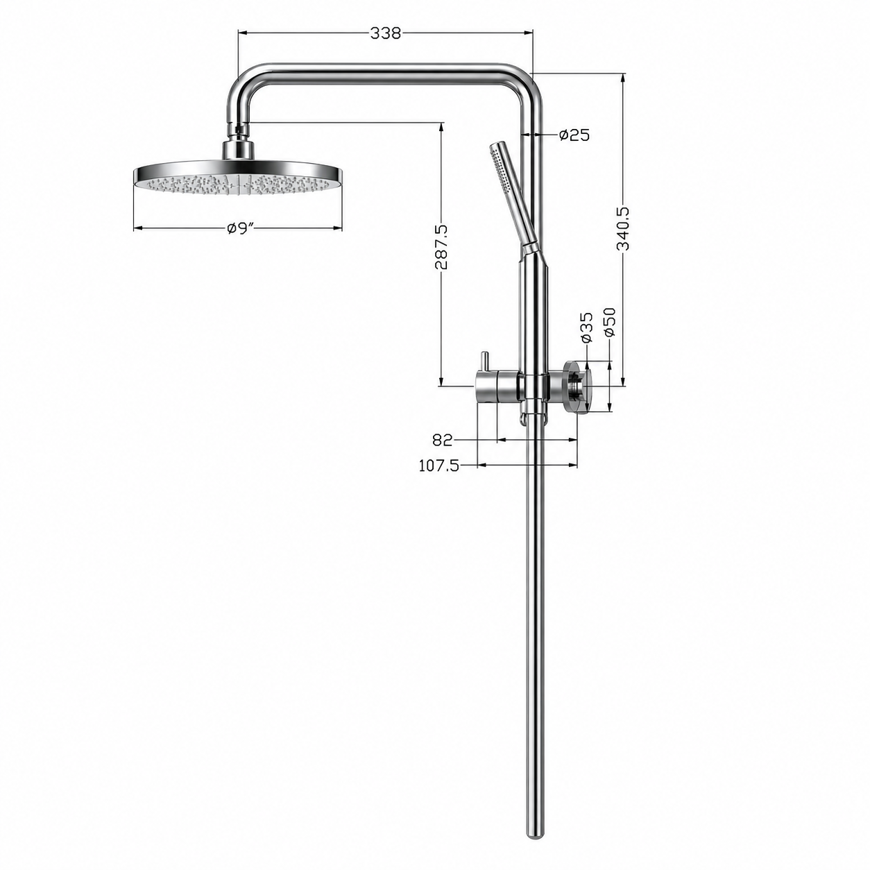 9" Round Shower Head with Mixer