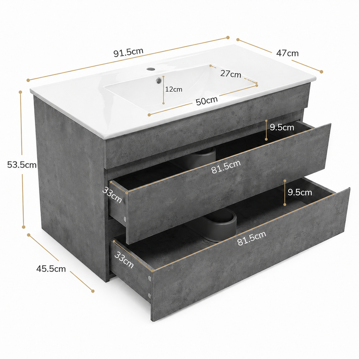 Grey Wall Hung Vanity Unit 915mm with Basin and Storage
