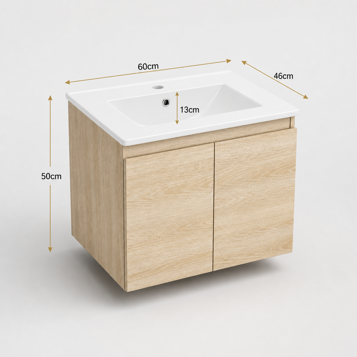 Natural Oak Wall Hung Vanity Unit 600mm with Basin and Storage