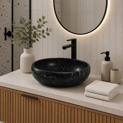 Oval Black Marble Ceramic Basin