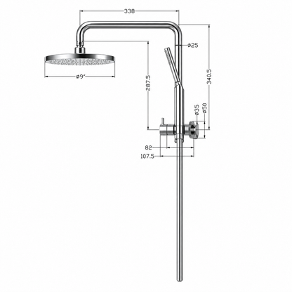 9" Round Shower Head with Mixer