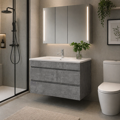 Grey Wall Hung Vanity Unit 915mm with Basin and Storage