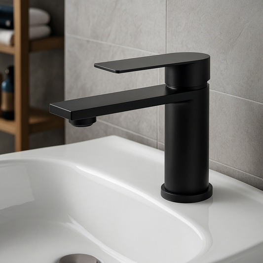Round Matte Black Single Lever Bathroom Faucet