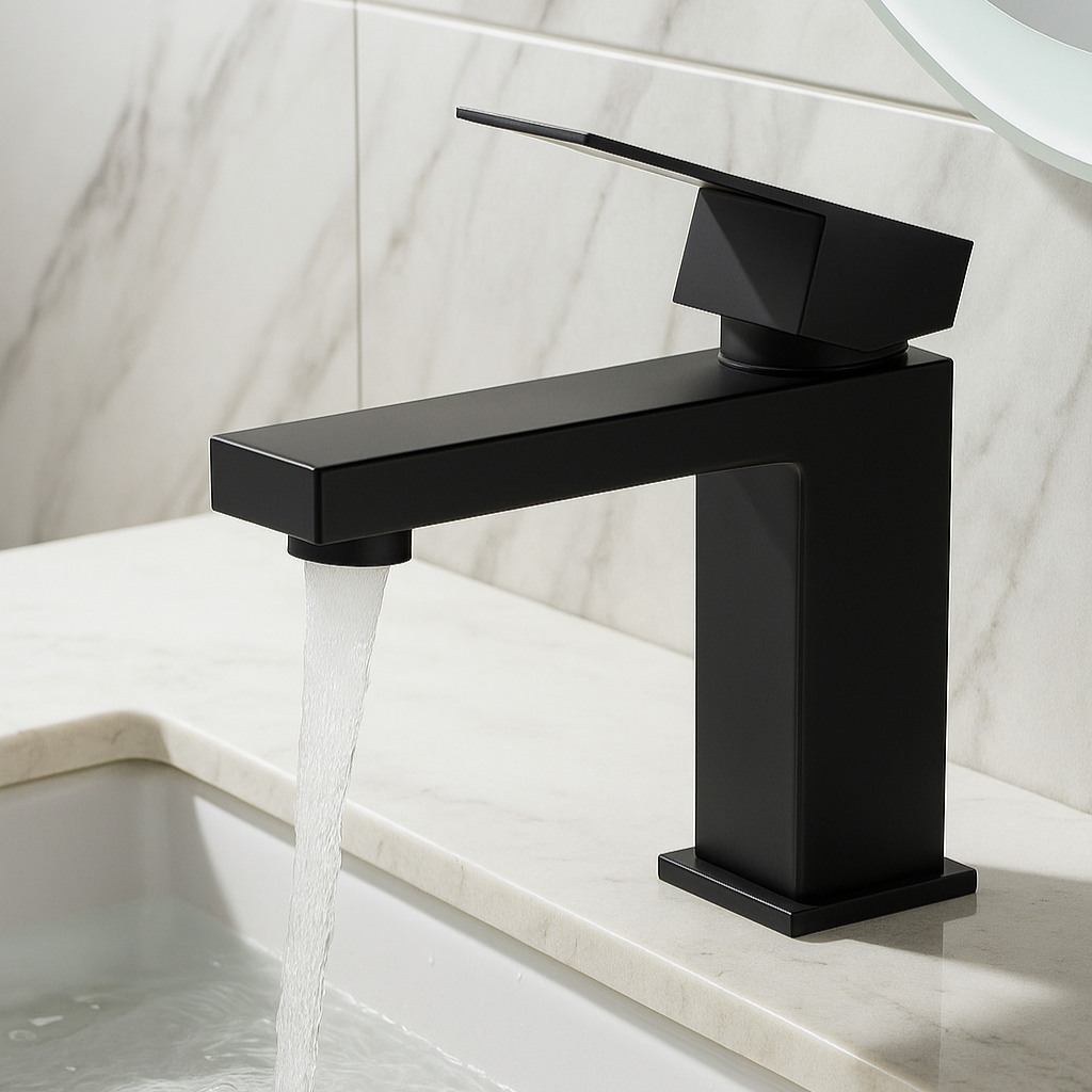 Square Matte Black Single Lever Bathroom Faucet