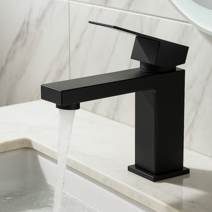 Square Matte Black Single Lever Bathroom Faucet