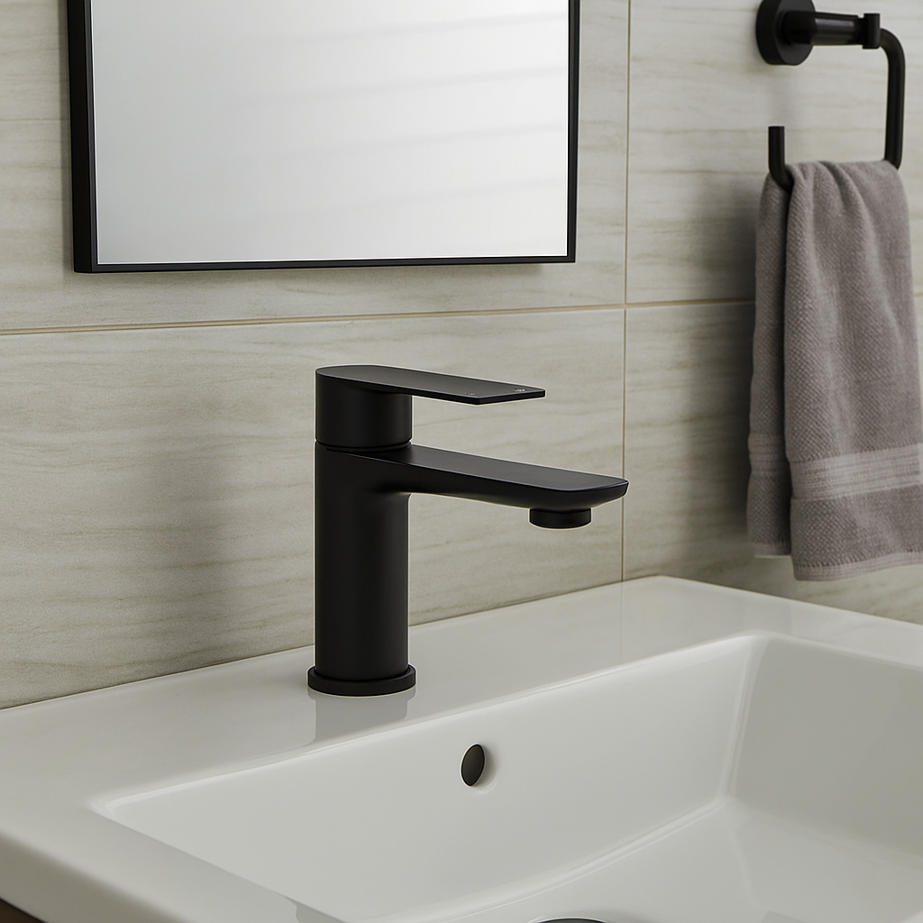 Round Matte Black Single Lever Bathroom Faucet