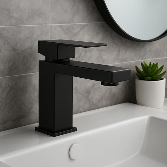Square Matte Black Single Lever Bathroom Faucet