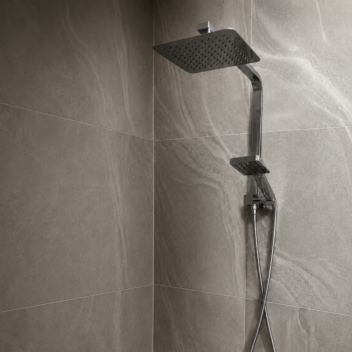 12” Chrome Twin Rain Shower Set with 3-Mode Handheld Rail