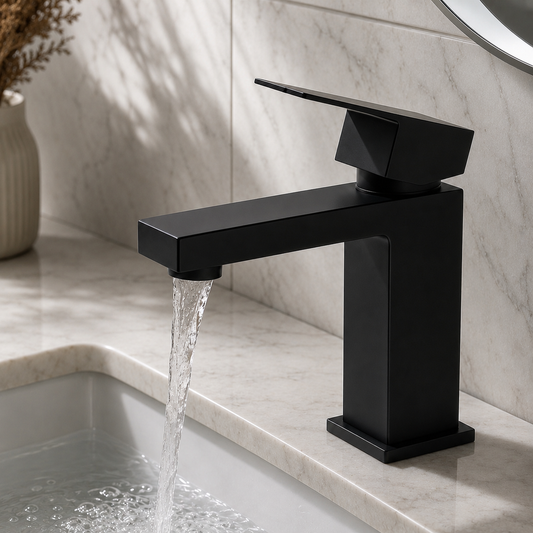 Square Matte Black Single Lever Bathroom Faucet