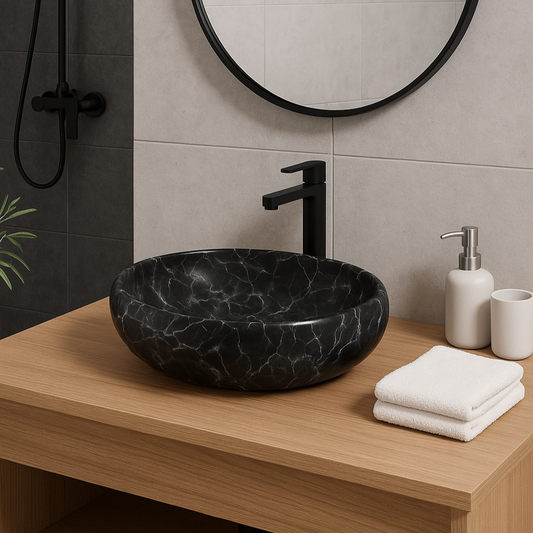 Oval Black Marble Ceramic Basin