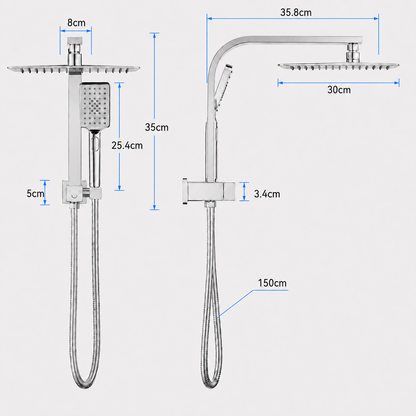 12” Chrome Twin Rain Shower Set with 3-Mode Handheld Rail