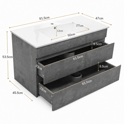 Grey Wall Hung Vanity Unit 915mm with Basin and Storage
