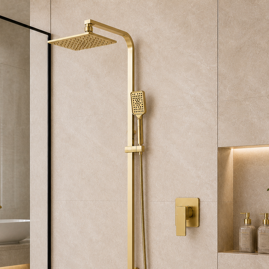 10” Brushed Gold Dual Rain Shower Set with Square Head & Handheld Shower