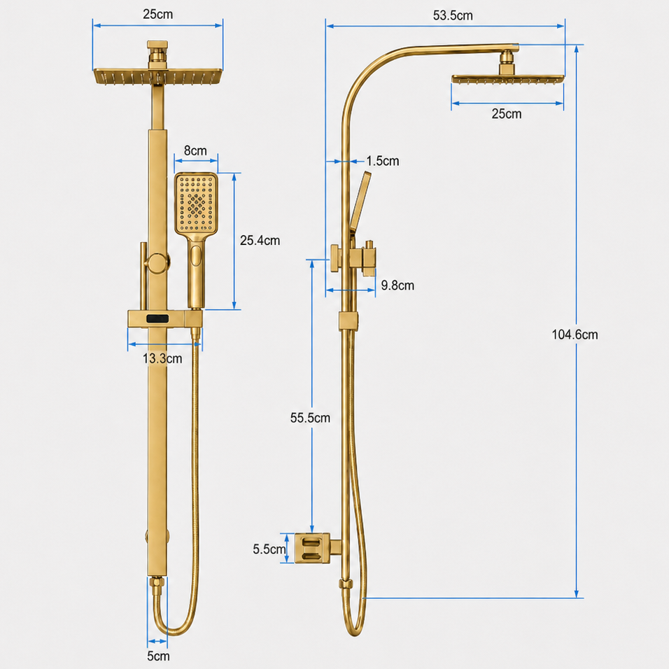 10” Brushed Gold Dual Rain Shower Set with Square Head & Handheld Shower