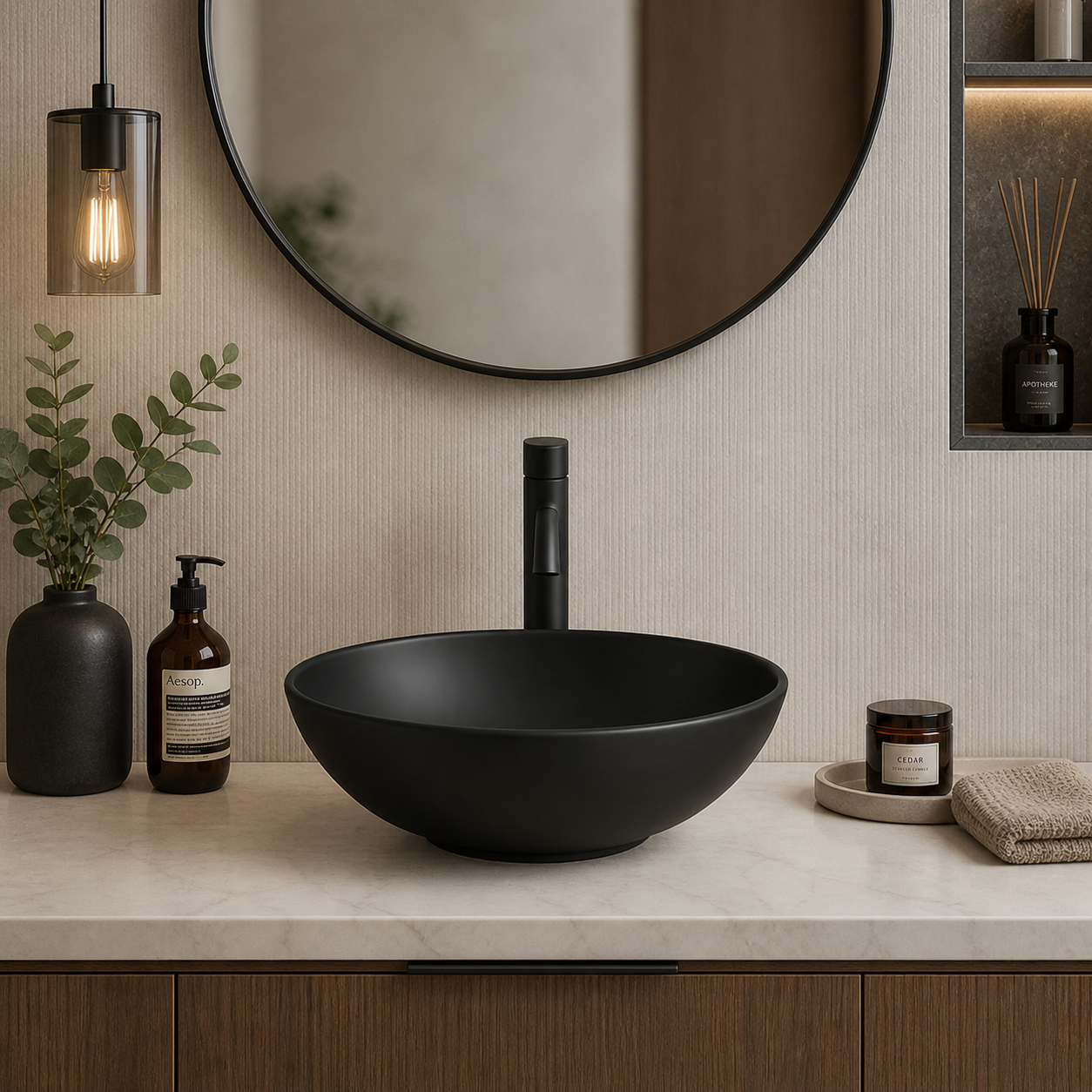 Matte Black Round Ceramic Basin