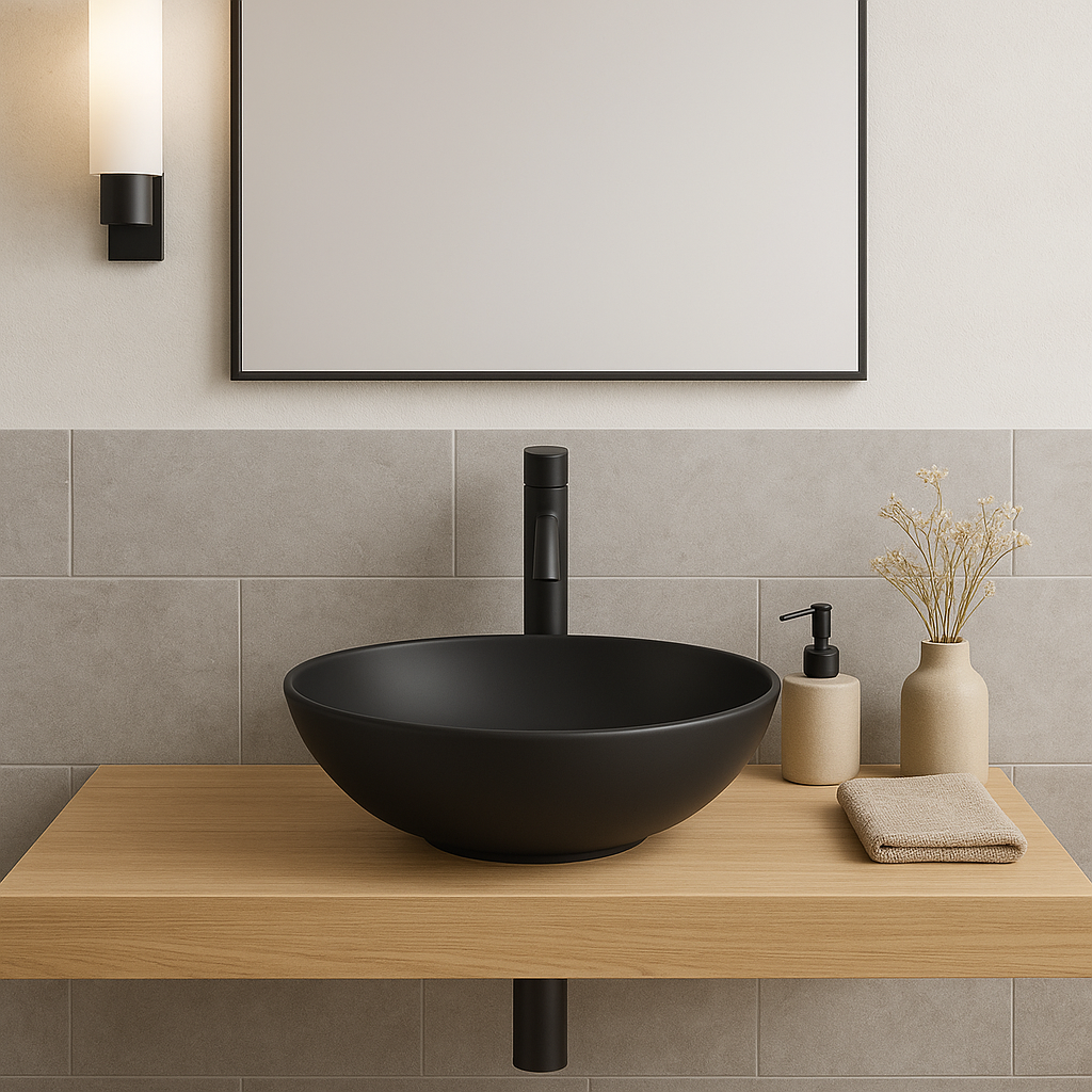 Matte Black Oval Above-Counter Ceramic Basin