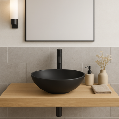 Matte Black Oval Above-Counter Ceramic Basin