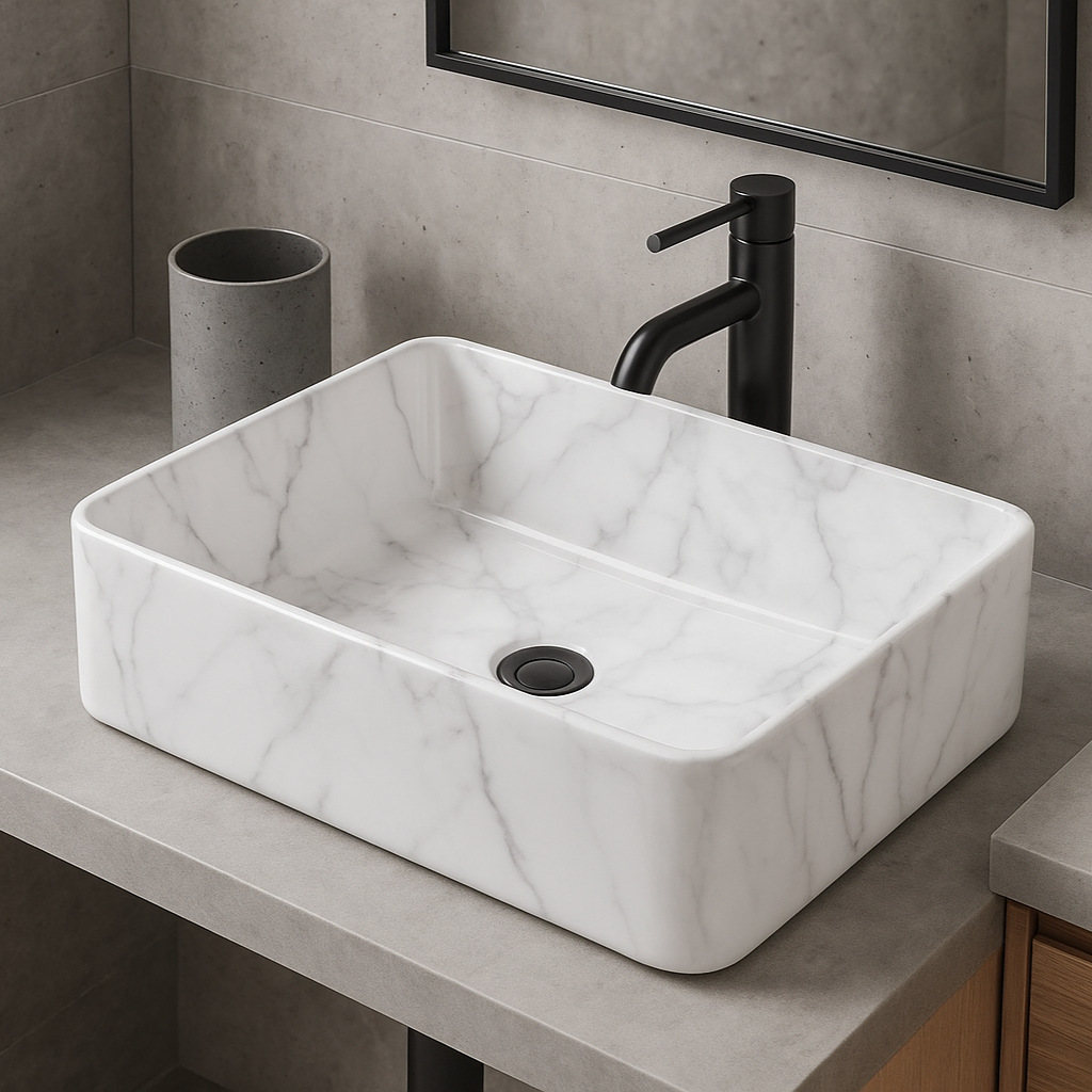 White Marble Ceramic Above-Counter Vanity Basin