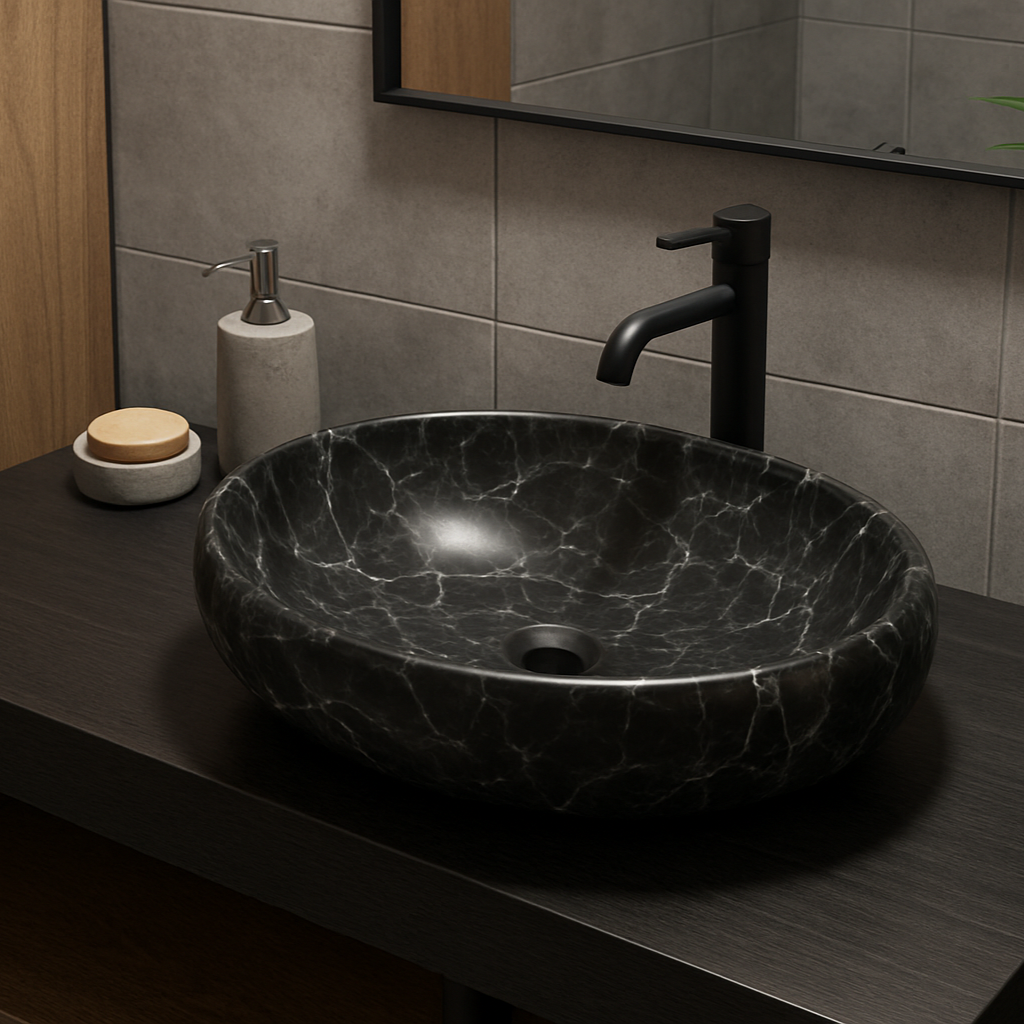 Oval Black Marble Ceramic Basin