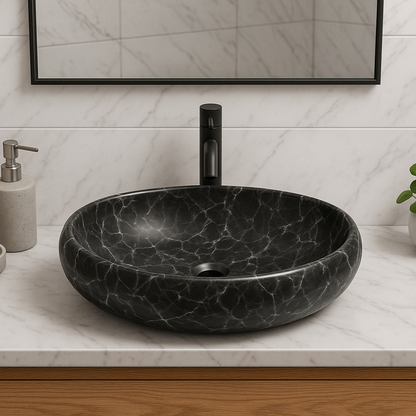 Oval Black Marble Ceramic Basin