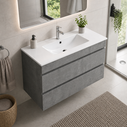 Grey Wall Hung Vanity Unit 915mm with Basin and Storage