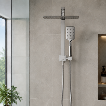12” Chrome Twin Rain Shower Set with 3-Mode Handheld Rail