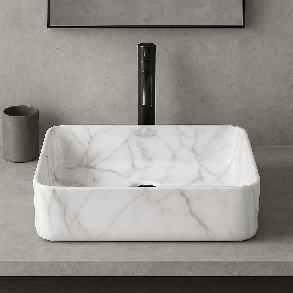 White Marble Ceramic Above-Counter Vanity Basin