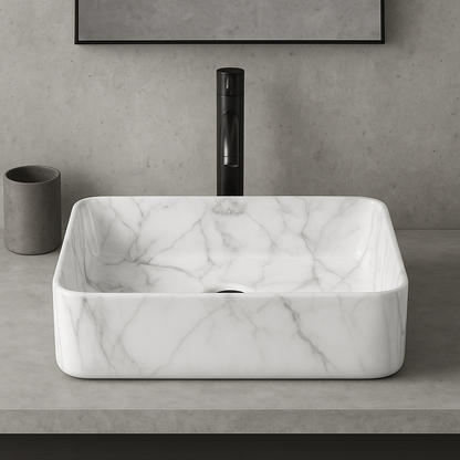 White Marble Ceramic Above-Counter Vanity Basin